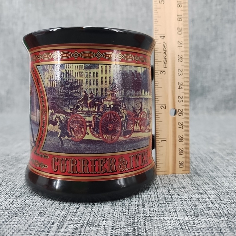 NOS VTG Set Of 2 Enesco Currier & Ives Firefighters Mug Museum Of New York City - Picture 11 of 13